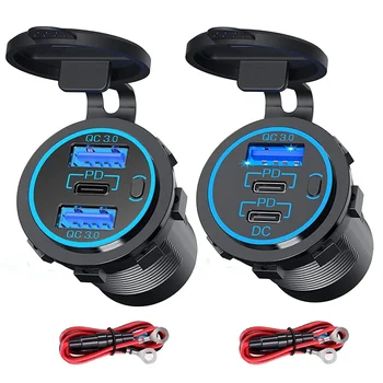 12V Dual USB Dual PD Type-C Car Fast Charger with Switch Waterproof Power Adapter Socket Outlet for Car Boat Truck Motorcycle 1