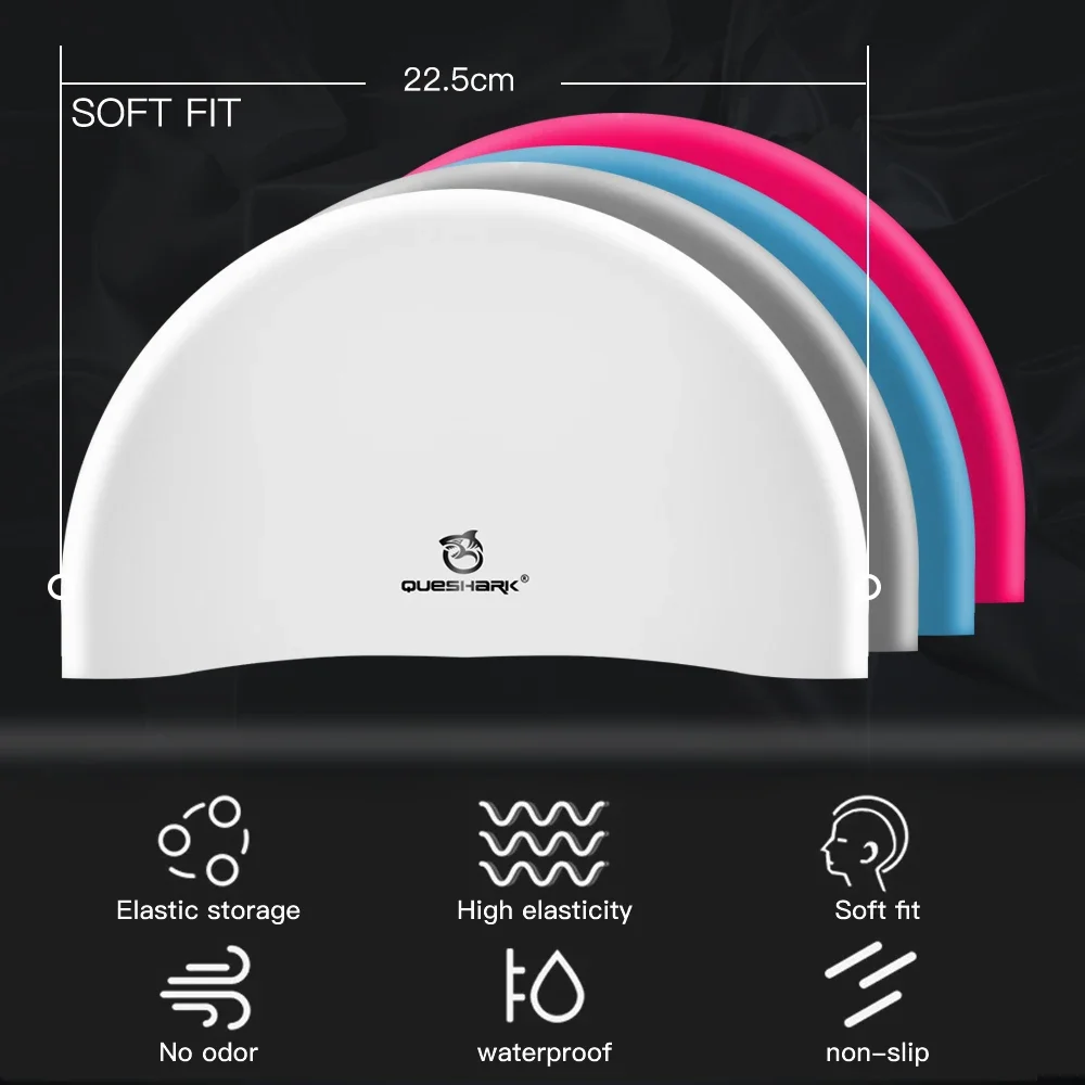 QUESHARK Adults Teens Silicone Waterproof Seamless 3D Elastic Swimming Cap Diving Swim Hat 2 Colors For 1 Cap Hair Protection 4
