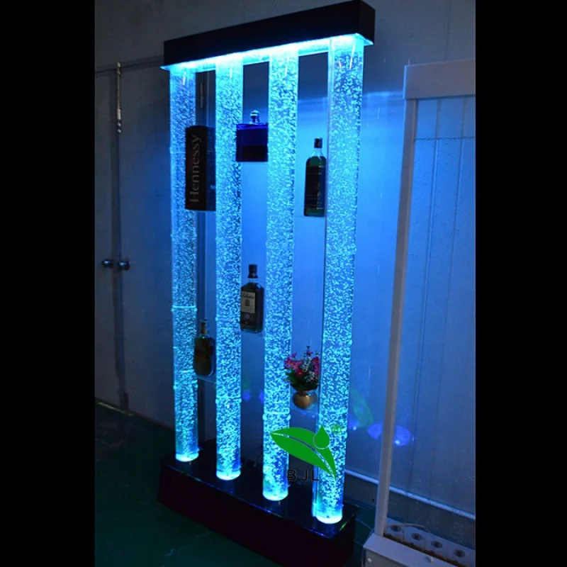 Custom, led dancing water bubble tube wall with mini beer cabinet,wine glass display cabinet
