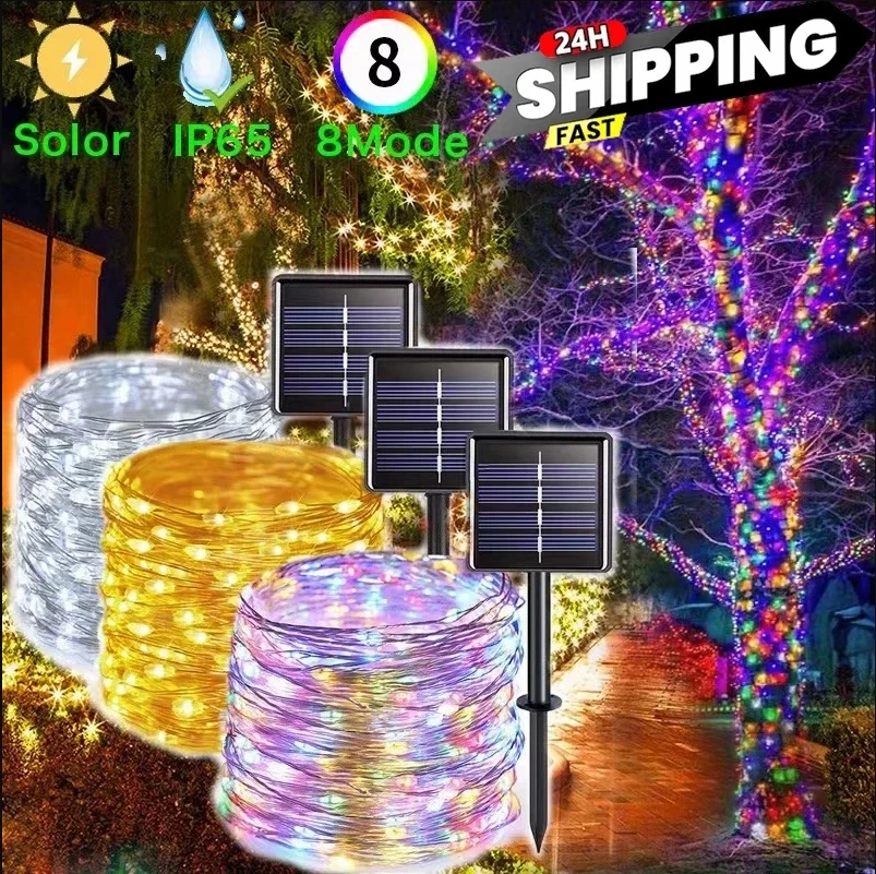 

50/100LED Solar Light Outdoor Waterproof Festoon Garden Yard Fairy Lamp String Multi Color Christmas Garland Decoration Lantern