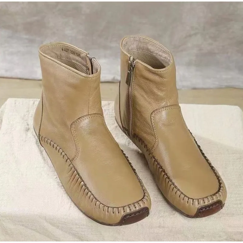 Vanessas women’s ankle boots pu leather flat platform zipper ladies lightweight waterproof anti-slip boots