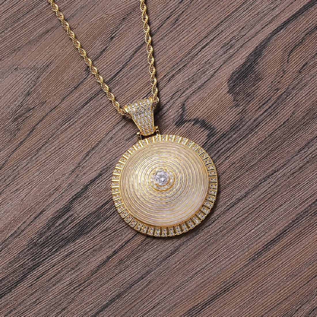 

Round Bling Bling Zircon Necklace CZ Brass Pendants Men Hip hop Jewelry CN222