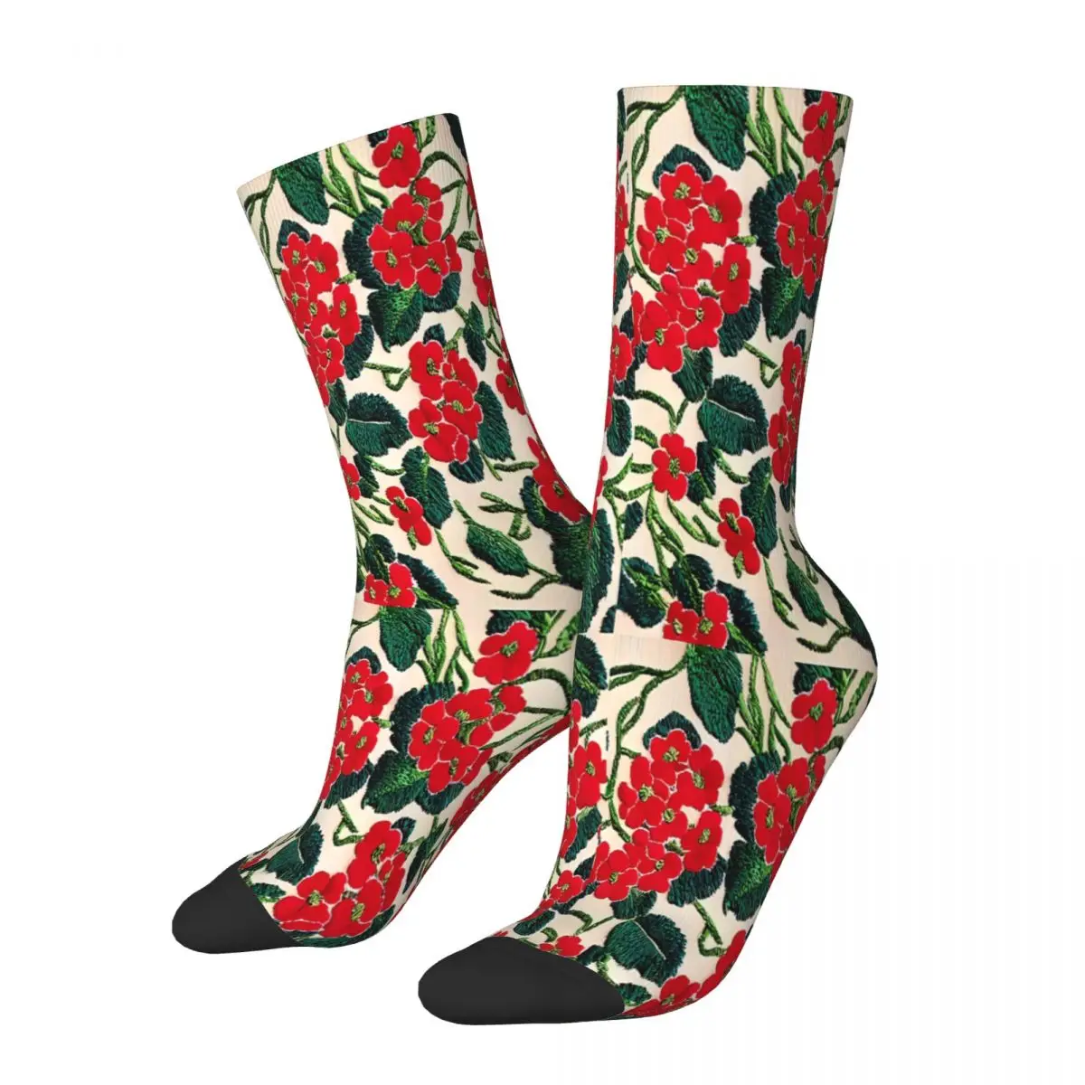 

Red Begonia Embroidery Flowers Socks Male Mens Women Summer Stockings Polyester