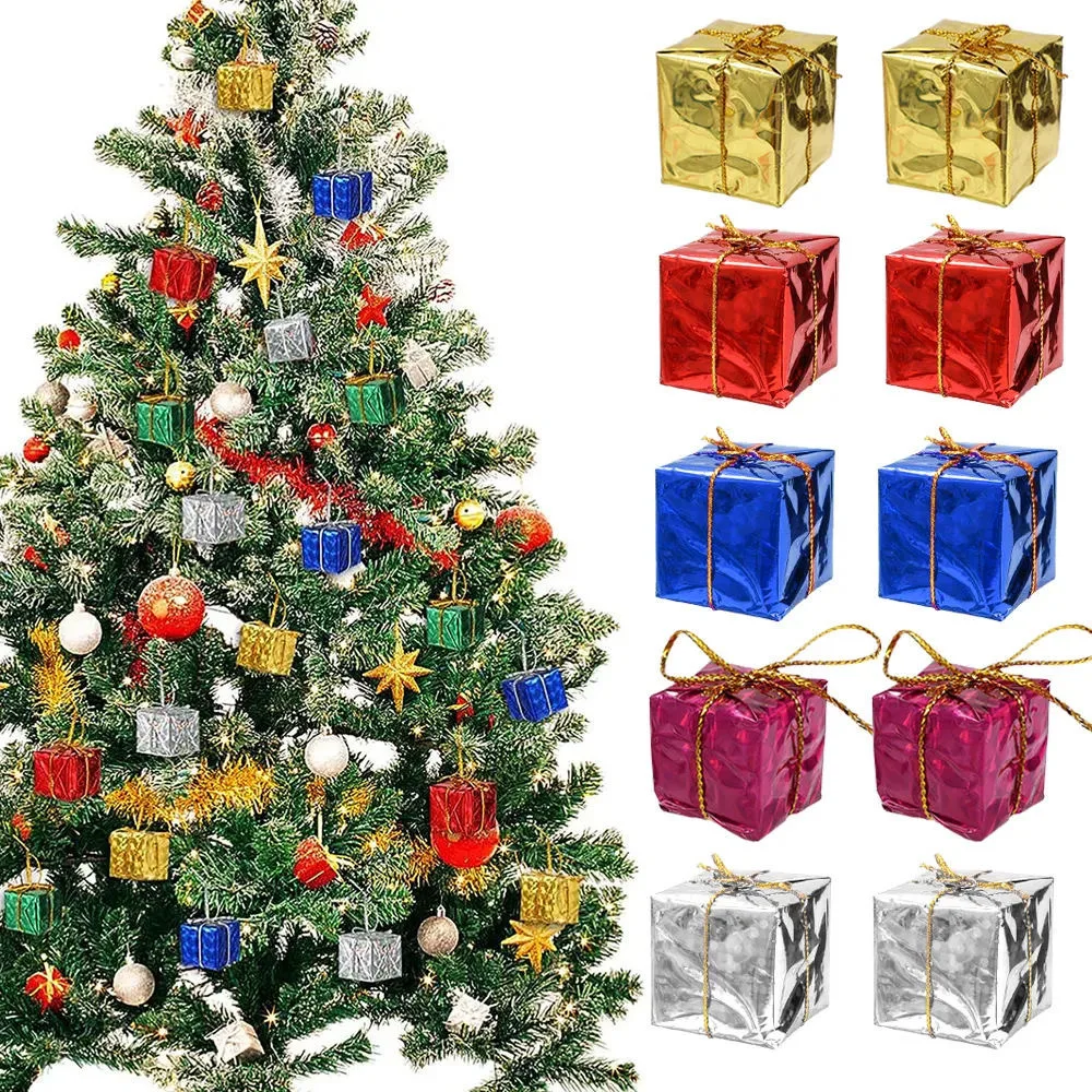 72-12PCS Mini Xmas Foam Gifts Boxes Christmas Ornaments Colorred Christmas Tree Hanging Pendants For Navidad Party Decorations