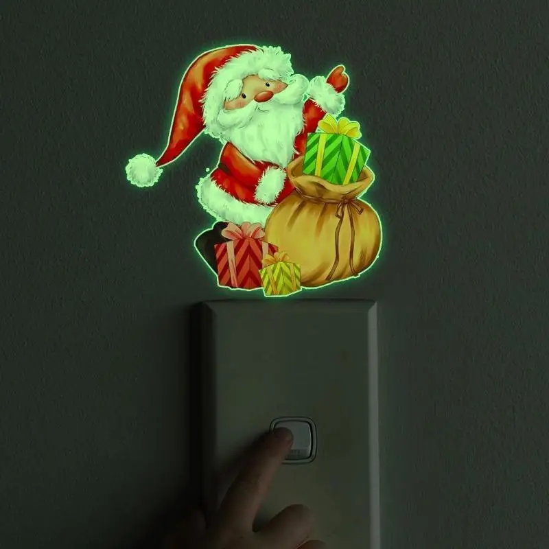 Cartoon Santa Claus Gift Balloon Glow In The Dark Sticker Switch Sticker Christmas Home Decoration Self-adhesive Wall Sticker