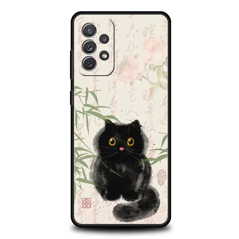 Charming Black Cat Cartoon Phone Case - Stylish Protective Cover