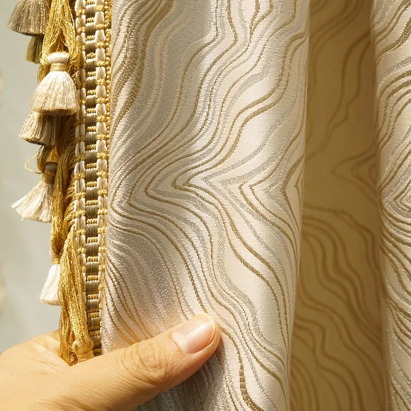 thumbnail image 1 of Custom Size Luxury French Modern Curtains for Living Room Bedroom Precision Jacquard Curtain Geometric Beige Lace Curtain Home, 1 of 5