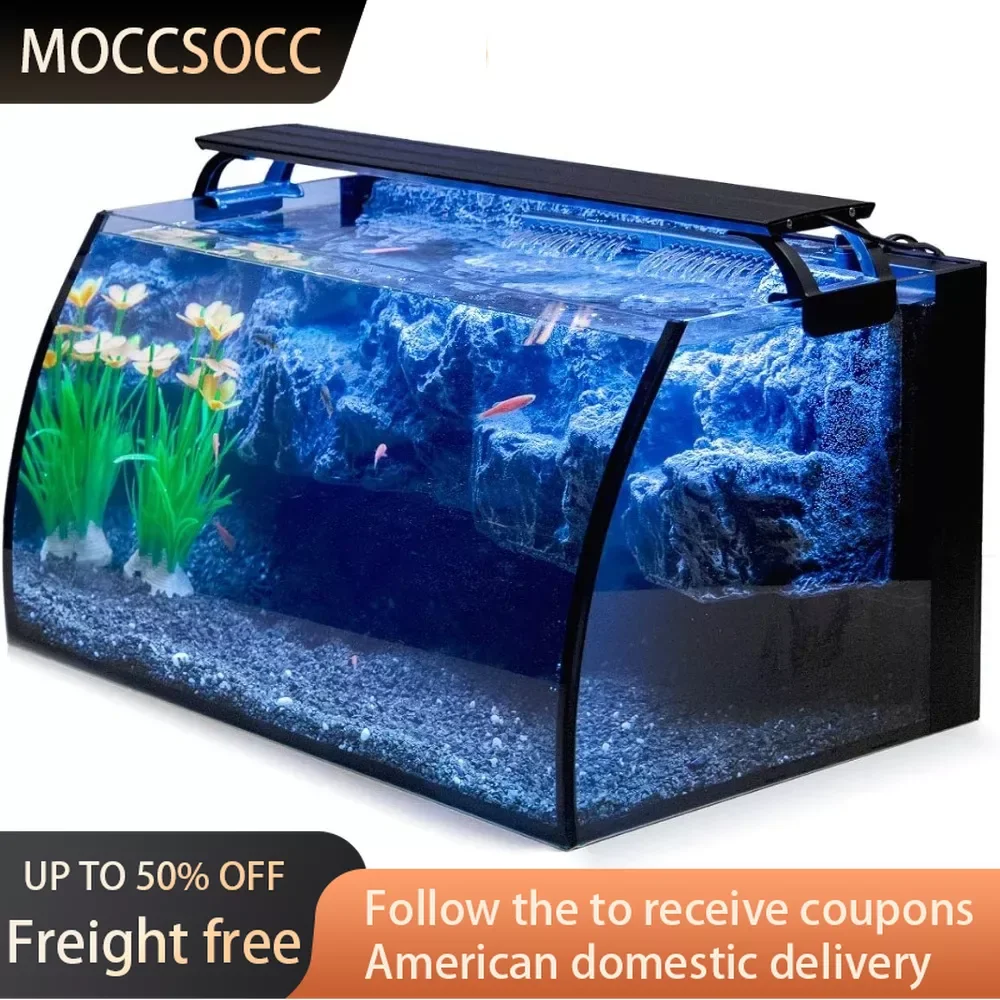 

8 Gallon LED Glass Aquarium Kit for Starters With 7W Power Filter Pump Aquarium Coffee Table 18W Colored Led Light Fishbowl Set