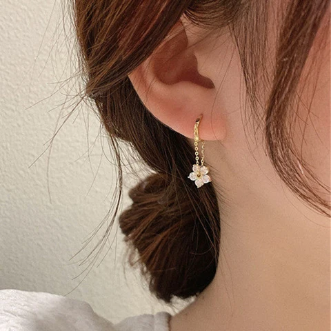 Elegant Zircon Flower Hoop Earrings For Women Girls Fashion Metal Chain Boucle D'oreille Oorbellen Daily Jewelry Gift