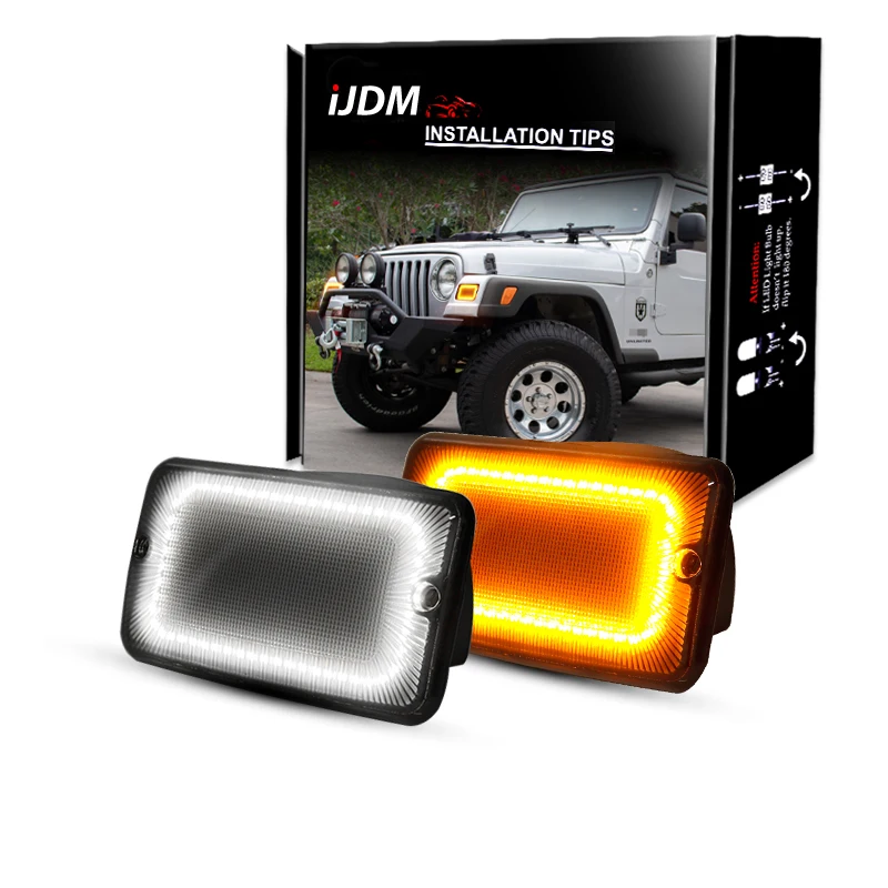 Smoked LED Turn Signal Lights For 1997-2006 Jeep Wrangler TJ - 4 PC Front Marker Set