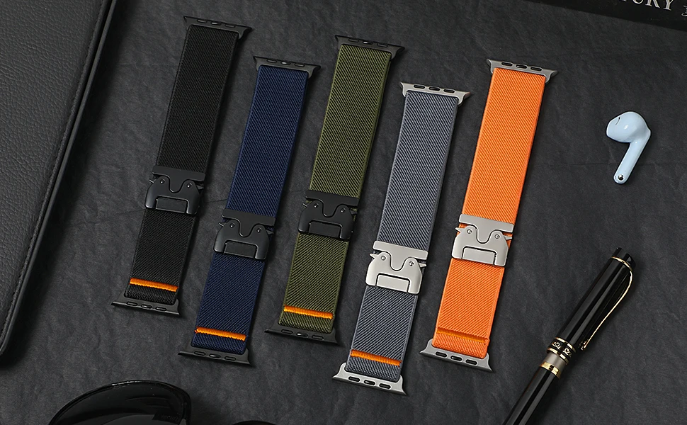 2PCS Nylon Straps For Apple Watch ultra 2 band 49mm 44mm 46mm 42mm 40mm 45mm 41mm Elastic Bracelet IWatch Series 10 9 8 7 6 3 SE