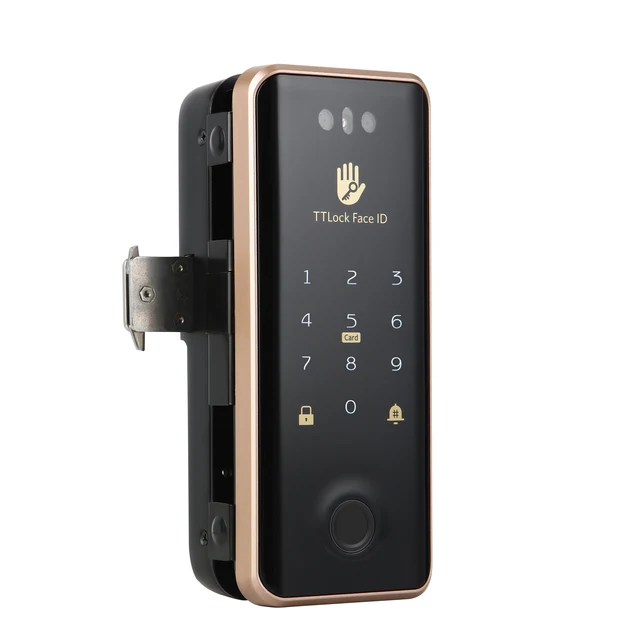 TTLock Face Recognition Lock Brass Color Smart Glass Door Lock Ttlock Lock Remote Controller with Camera for Office 2