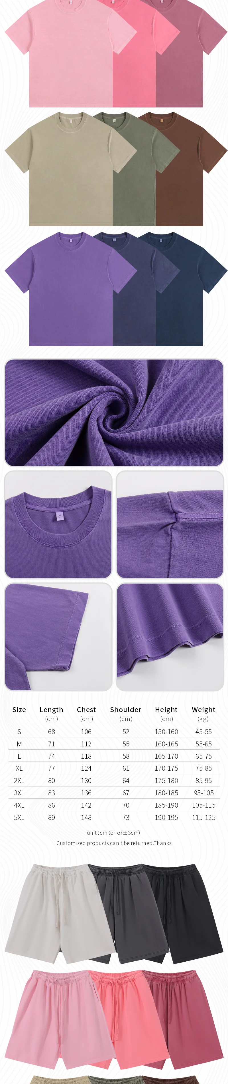 Maßgeschneiderte T-Shirts, kostenloser Druck, Logo-Bilder, Vintage-Waschung, Farbverlaufskleidung, 100 % Baumwolle, kulturelle Hemden, Übergröße, lockere Shorts – Detail 2