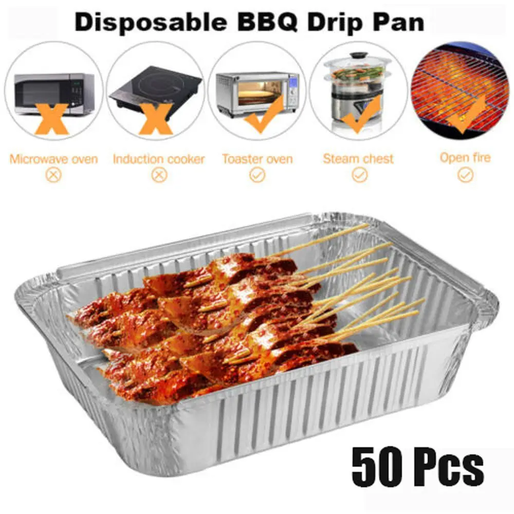 

Replacement 50 Pcs Outdoor Tin Grill Catch Tray Barbecue Kitchen Supplies BBQ Drip Pan Grease Drip Pan Kitchenware