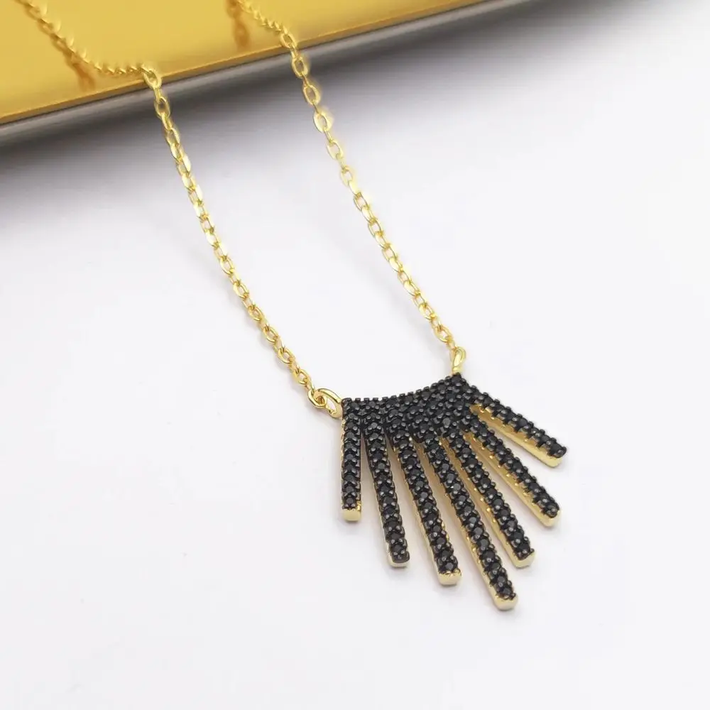 

HESHI 925 Sterling Silver Gold Plated Tassel Pendant Black Zircon Inlay Minimalist Necklace for Women Man Luxury