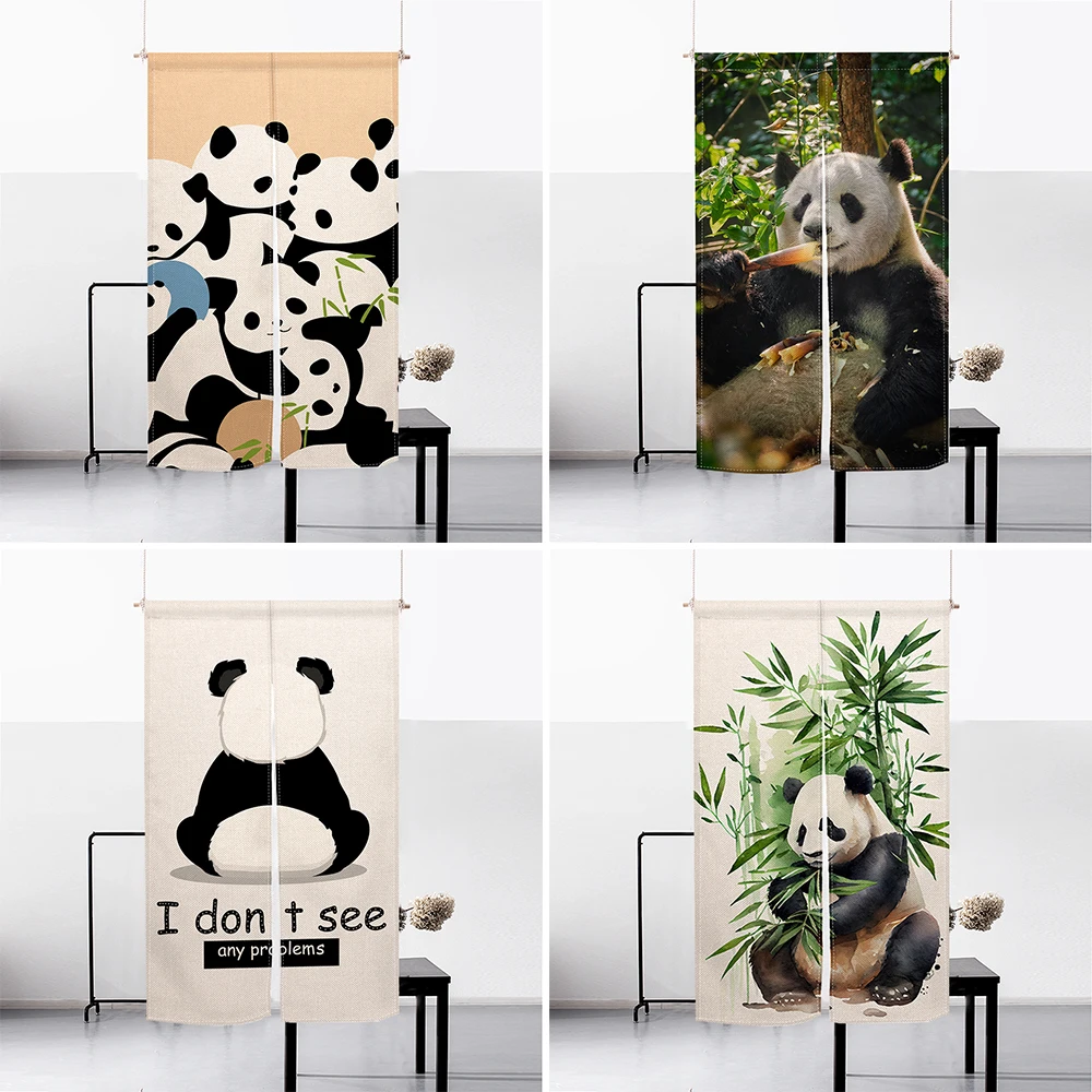 

Cute Panda Pattern Door Curtain Living Room Bedroom Kitchen Japanese Corridor Partition Noren Entrance Decoration Half Curtain