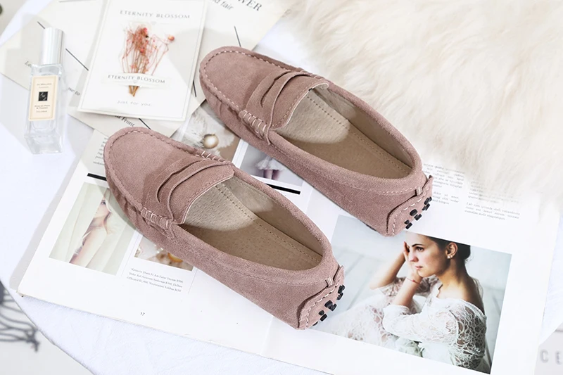 GRWG Shoes Women Genuine Leather Spring Flat Shoes Casual Loafers Slip On Women's Flats Shoes Moccasins Lady Driving Shoes