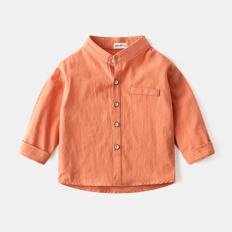 Boys Shirts Pure Children Long Sleeve Top Wear Kids Clothes Cotton Solid Color Boy's Shirt - 5
