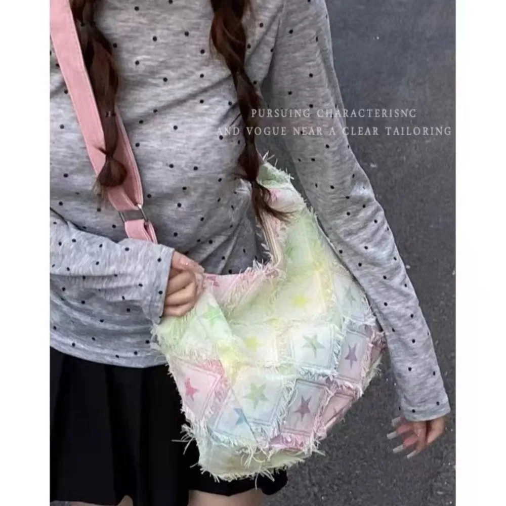 

JIAERDI повседневные холщовые сумки через плечо с принтом звезд, Женская эстетичная вместительная сумка-тоут в стиле Харадзюку, Женская популярная сумка Y2k для девушек, Новинка