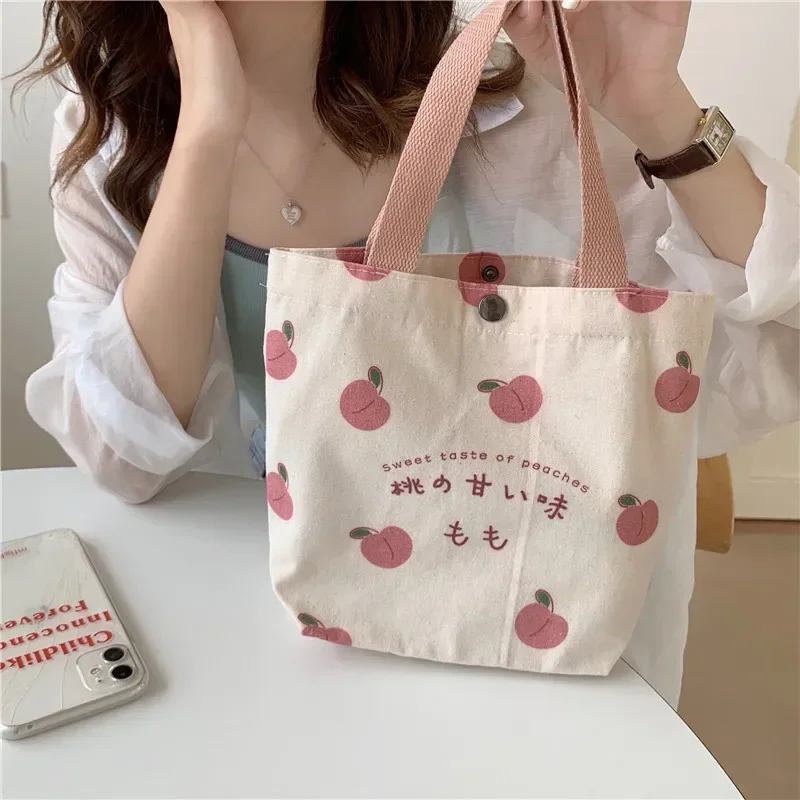 

Маленькая холщовая женская сумка-тоут GCE4 для еды, японский персиковый ручной обед, корейский мини-рюкзак из хлопчатобумажной ткани для пикника