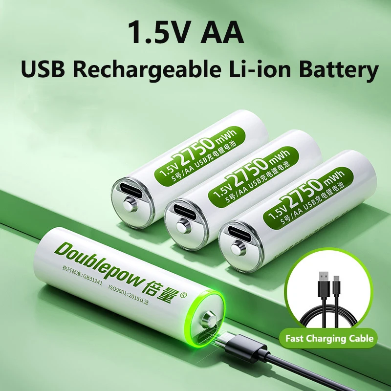 

1.5V AA 2750mWh USB Rechargeable Li-ion Battery for Remote Control Mouse Small Fan Electric Toy Battery with Fast Charging Cable