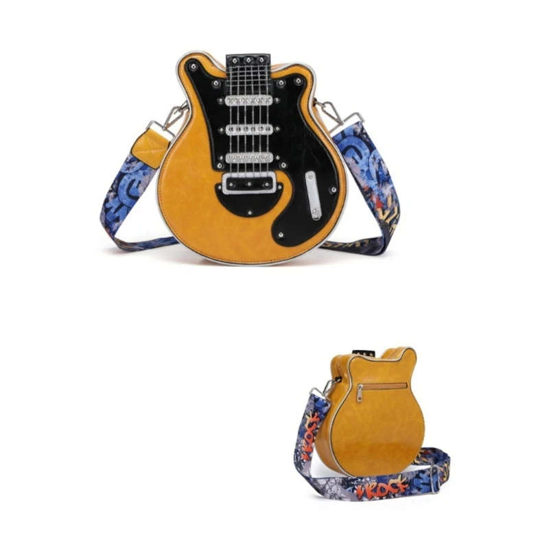 Guitar Shoulder Bags Creative Crossbody Bag PU Leather Bag for Girls Women Adjustable Shoulder Belt Purse E74B