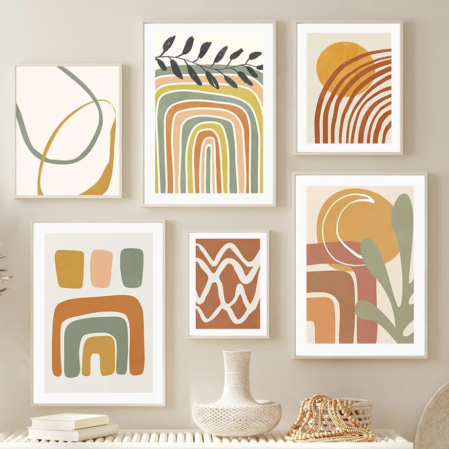 

Boho Color Block Minimalist Rainbow Leaf Wall Art Canvas Painting Nordic Posters And Prints Wall Pictures For Living Room Decor