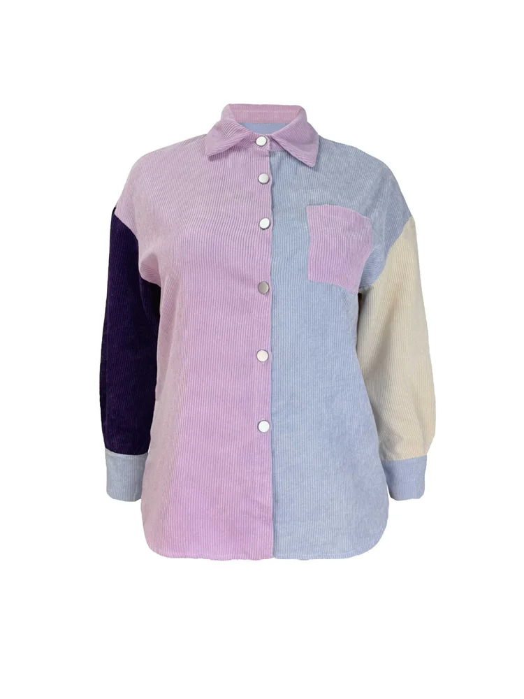 Wmstar Plus Size Top Long Sleeved Shirt in A Loose Cotton and Patchwork Pockets Linen Color Combination New Style Fall Clothes