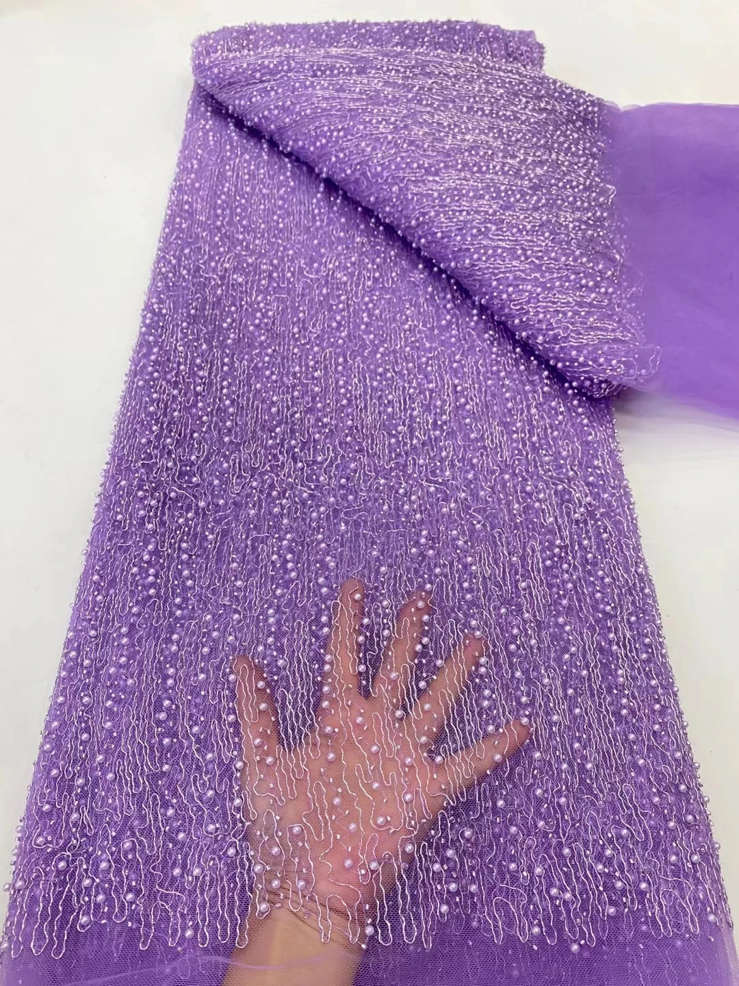 

NDPN302 Purple!Top quality African net lace with beads,new fashion embroidered French tulle lace for party & wedding dress