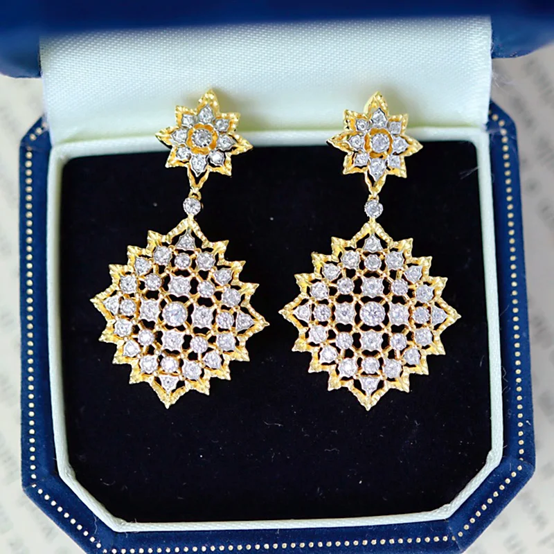 

ZOCA Elegant Gold Lace Earrings Handmade Weave Carving 925 Sterling Silver Gold Plated Set Zircon Boutique Jewelry Ladies Gift