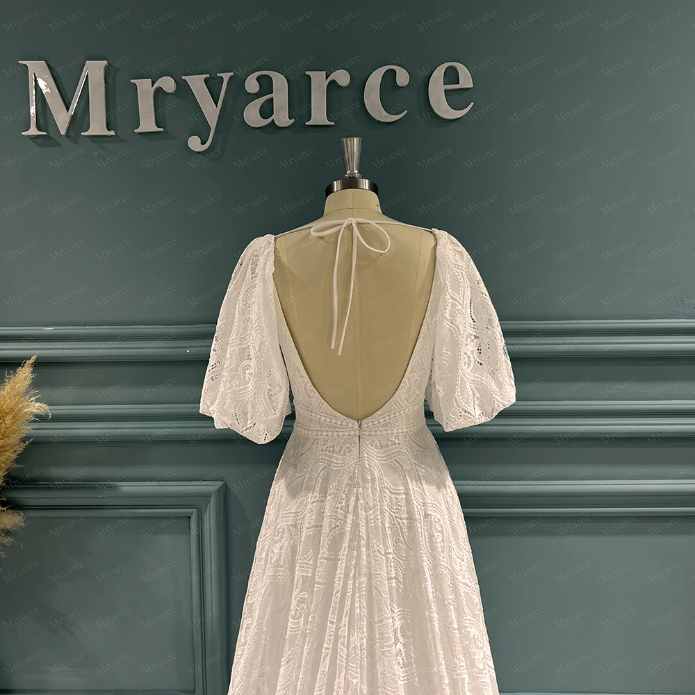 Mryarce 2022 Trending Detachable Statement Sleeves Plunging Neck Open Back Lace Wedding Dress Bridal Gowns 5