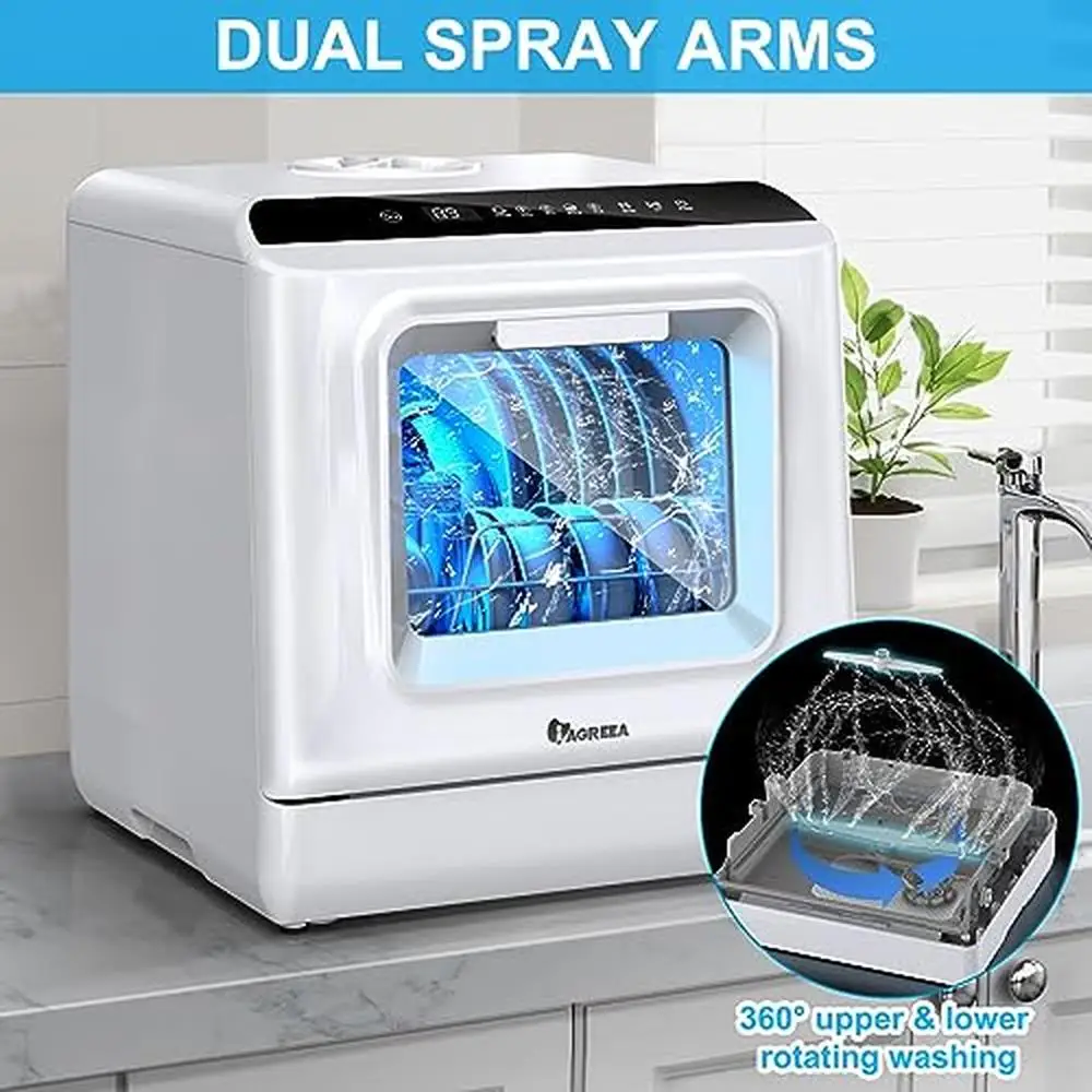 Compact Countertop Dishwasher 5L Water Tank Dual Spray Arm Anti Leakage Easy Use Multi-Purpose Dry Function  Kitchen 2