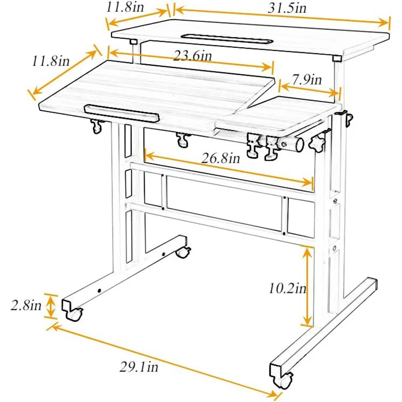 Mobile Standing Desk Portable Stand Up Desk Small Adjustable Standing Desk Converter with Wheels Home Office Workstation