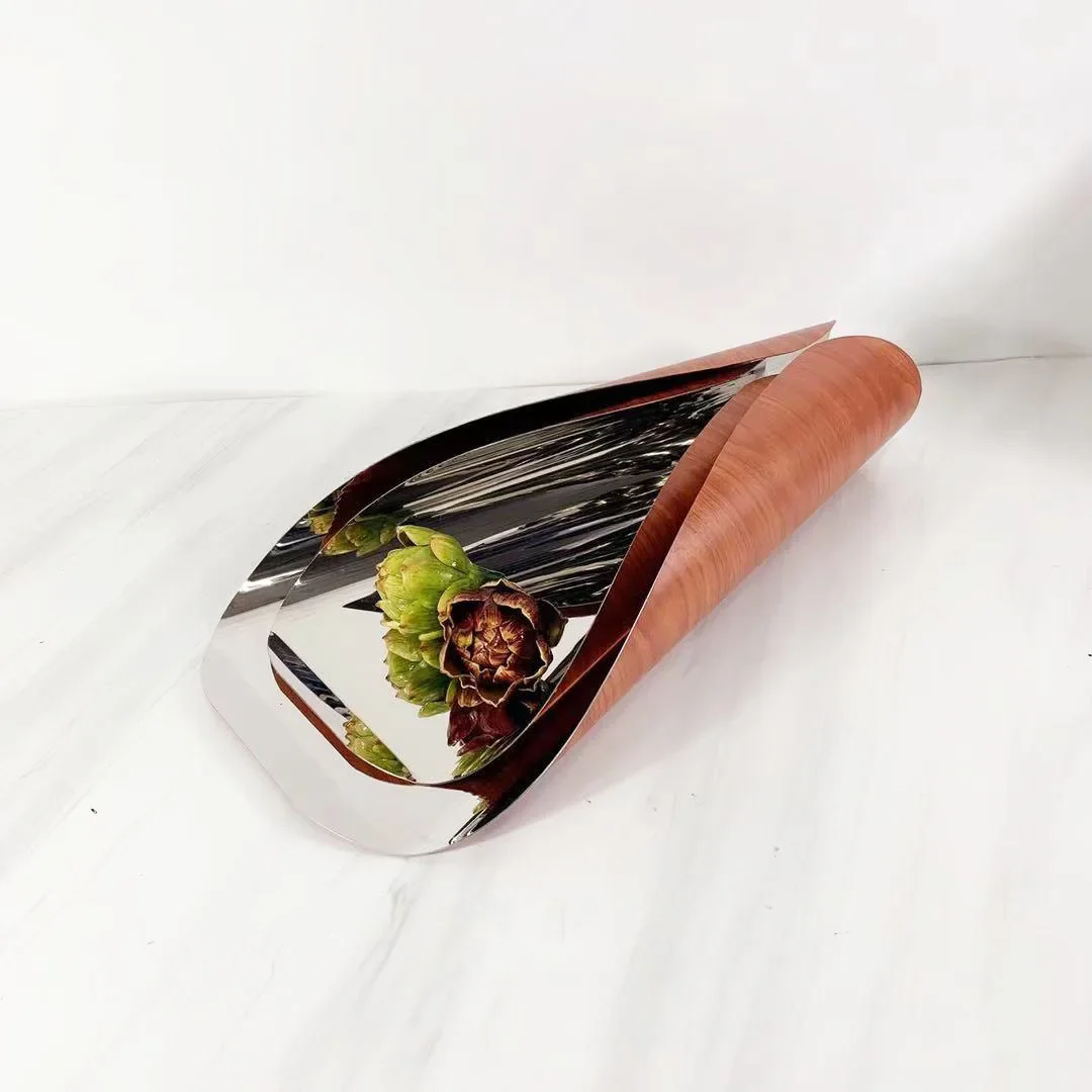 Modern simple stainless steel geometric crimping silver tray fruit plate ornament model house sales office soft decoration 4