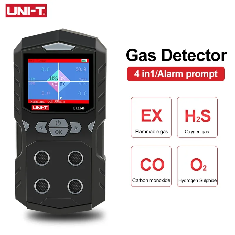 

UNI-T детектор утечки газа серии UT334 4 в 1 тестер газа O2 H2S CO EX измеритель угарного газа монитор качества воздуха звуковая сигнализация