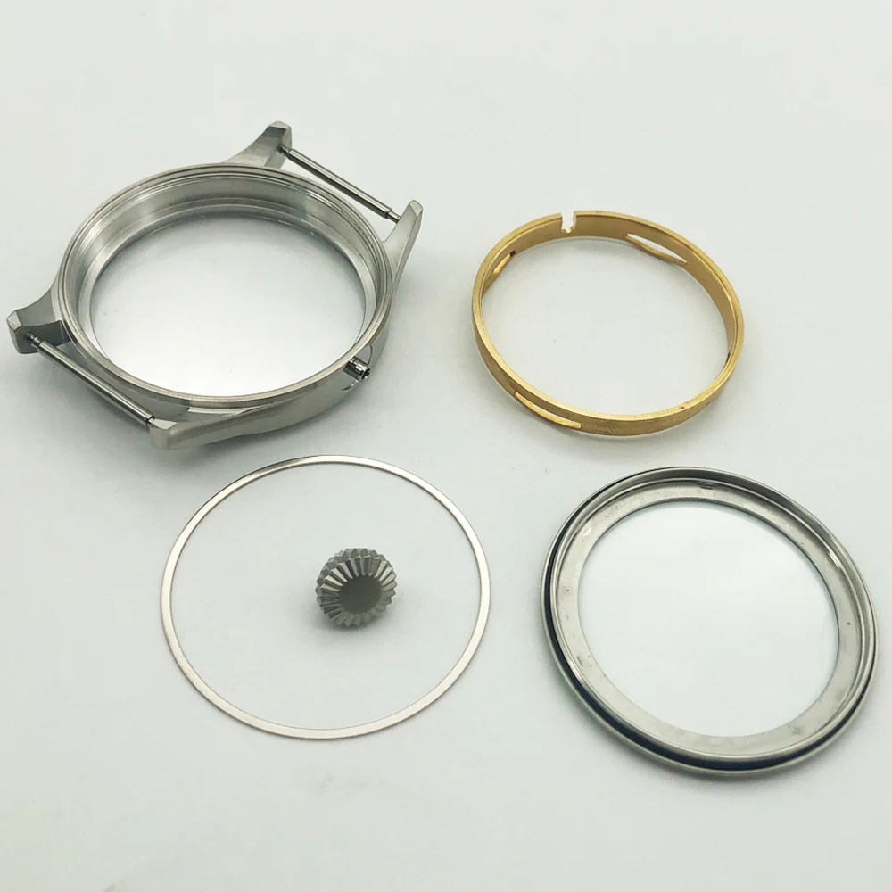 Elegant 43mm Stainless Steel Sapphire Watch Case in Black & Silver Finish