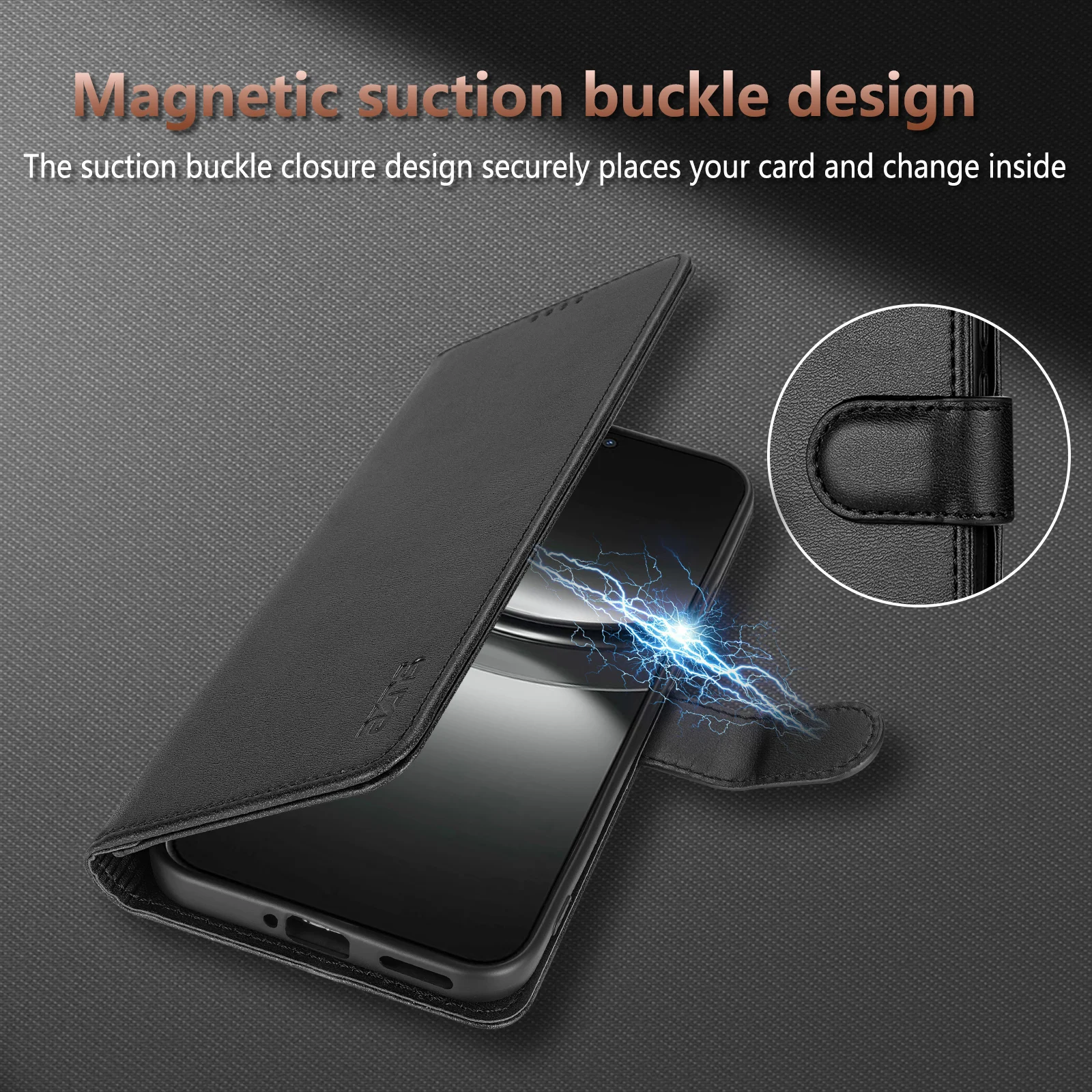 EUCAGR Wallet Magnetic Flip PU Leather Shockproof Holder Pocket Case in Black