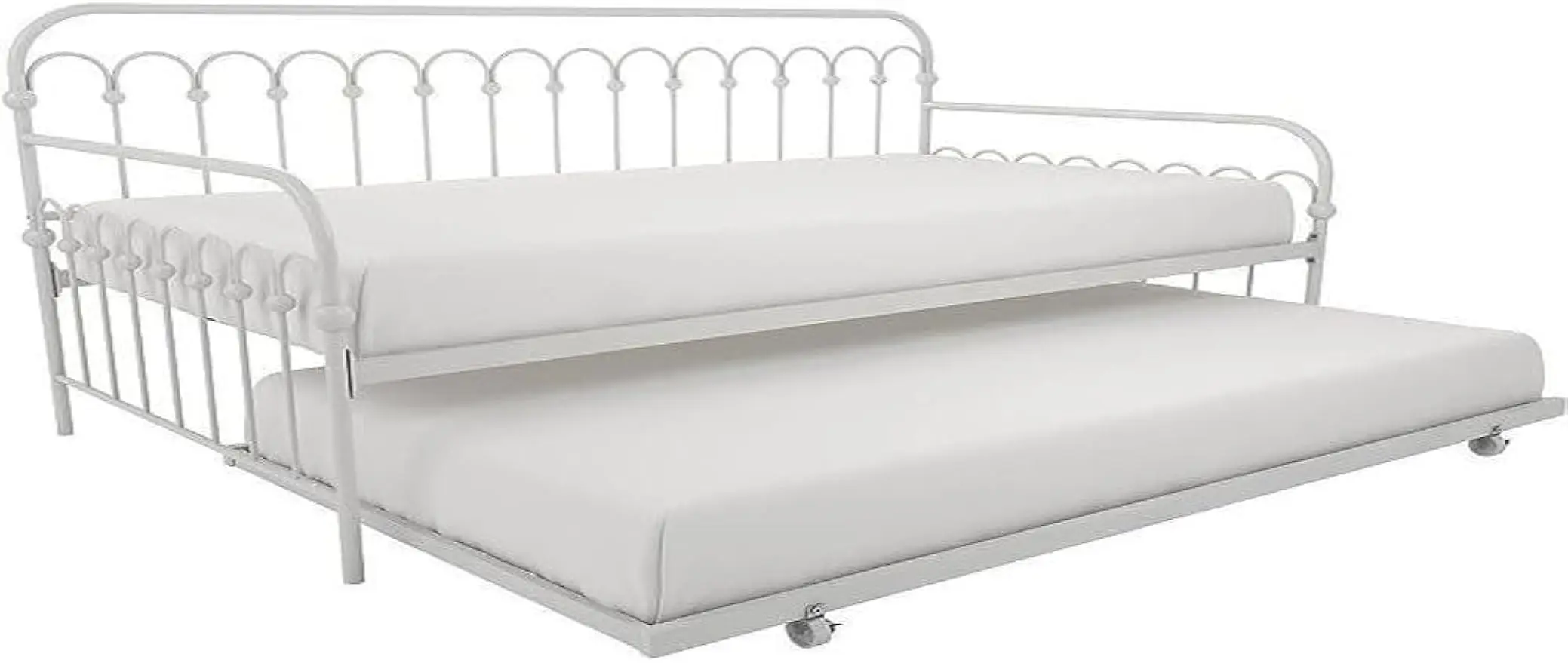 

Bright Twin Metal Daybed and Tray, Stylish Multifunctional, Built-in Casters, White