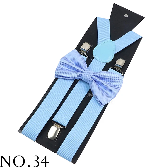Adjustable Elastic Leather Suspenders Bowtie Set Men Women Baby Blue Braces Straps For Wedding Y-Back Shirt Accessories Gift
