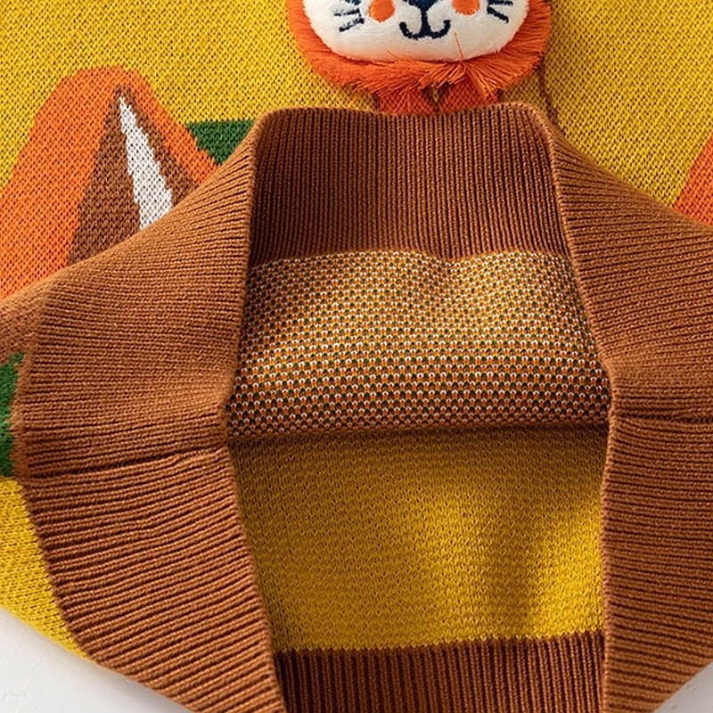 XUANMU Baby Boys Autumn Winter Pullover Sweater Kids Cartoon Lion Jacquard Round Neck Plaid Long Sleeve Knitted Sweaters Tops XB113_voghion.com