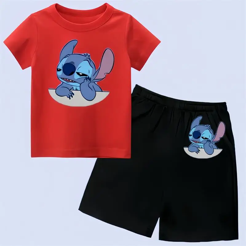 

Stitch Children's Set Summer Unisex Cartoon Style Boys and Girls T-shirt Shorts