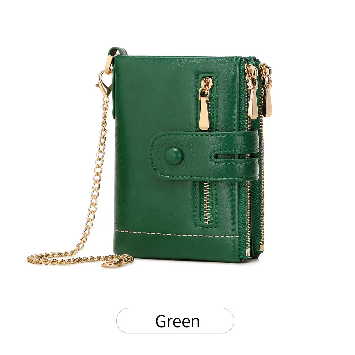 Elegant Women's Double Zipper Trifold Wallet with Detachable Card Holder