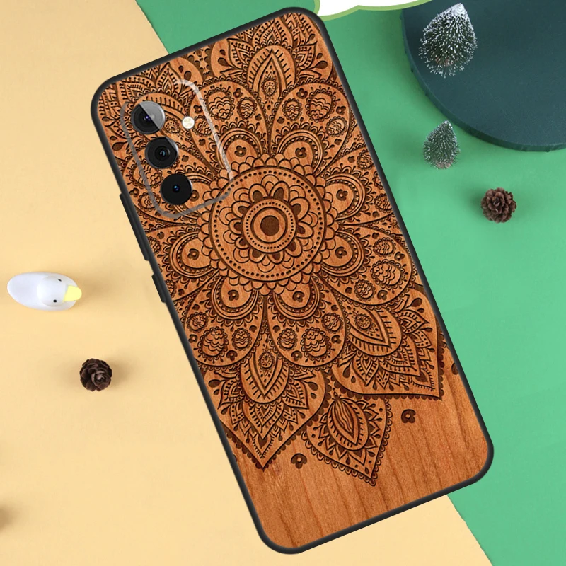 Elegant Mandala Floral Wood Phone Case Cover