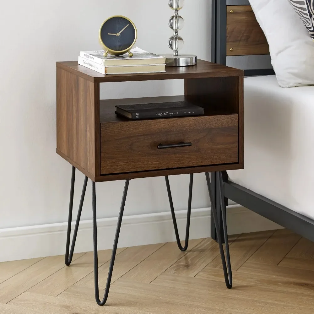 

Dark Walnut Bedside Tables Mid-Century Modern Hairpin Leg Nightstand Bed Side Table Home Furniture Night Stands Nightstands Room