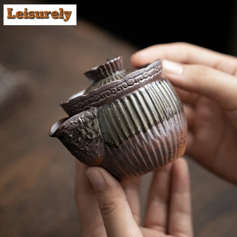 130ml Handmade Old Rock Mud Striped Hand-held Teapot Zen Tea Infuser Pot Tea Maker Kettle with Ball Hole Drinkware Collection