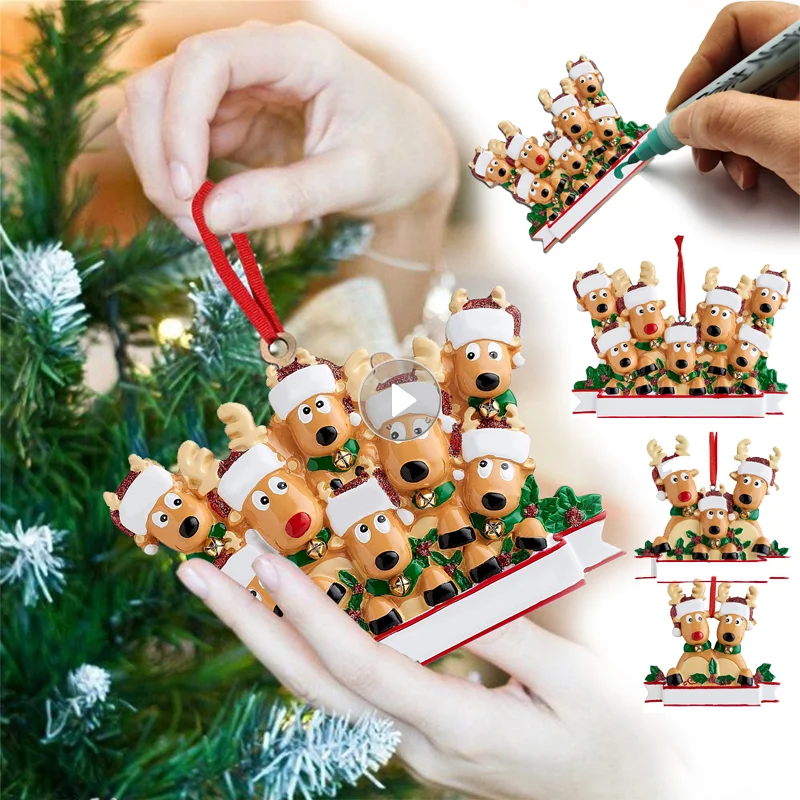 

Personalised Reindeer Family Of Christmas Tree Bauble New Year Xmas Hanging Pendant Ornament Elk Deer Family Decoration Gift