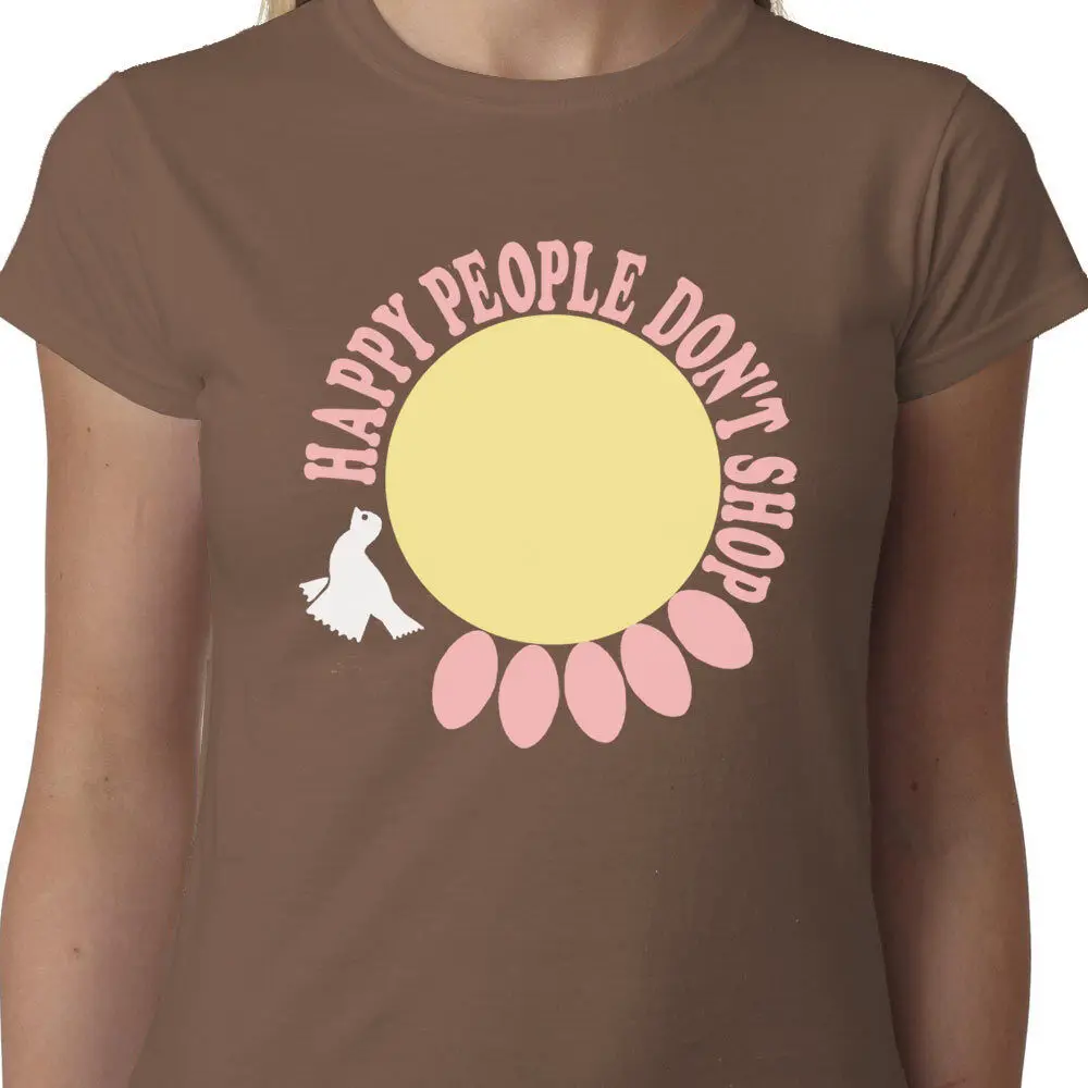 Женская футболка с надписью Happy People Don't Shop, с длинным или коротким рукавом