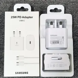 Samsung 25W Super Fast Charger UK Plug with PD Charging Adapter - White - With 3A Cable