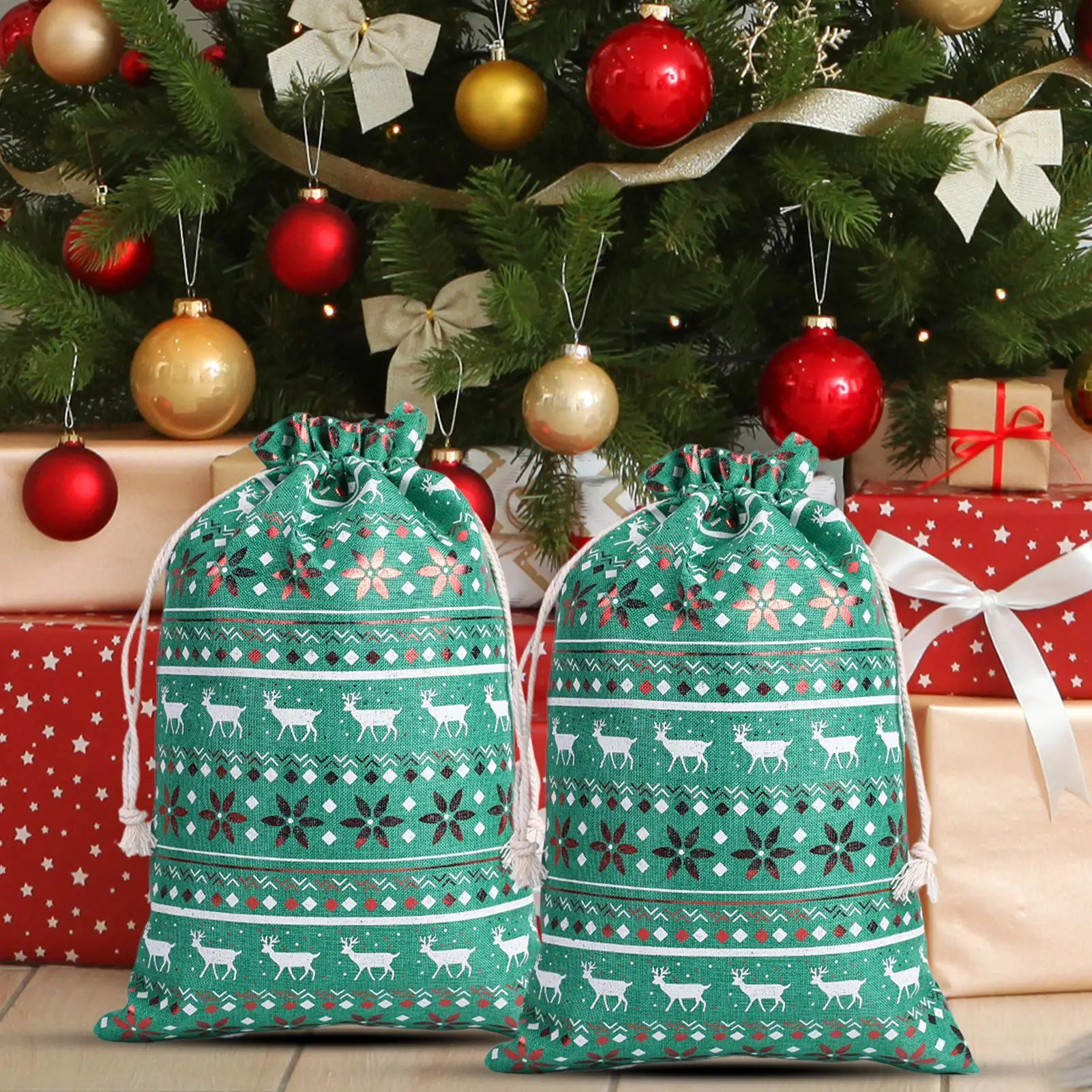 Medium Burlap Bags With Drawstring Gold Foil Burlap Drawstring Party Supplies Christmas Treat Bags For Birthday Thanksgiving