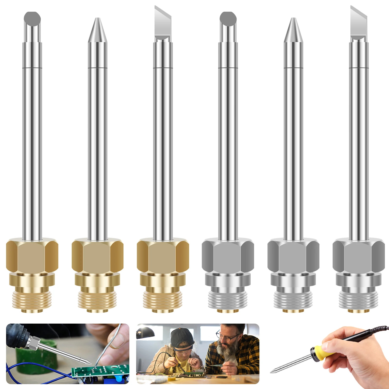 

6Pcs Soldering Iron Tips 8W USB Soldering Iron Replace Tip Mini Portable Heat-Resistant Welding Accessory Tool for Repair Work